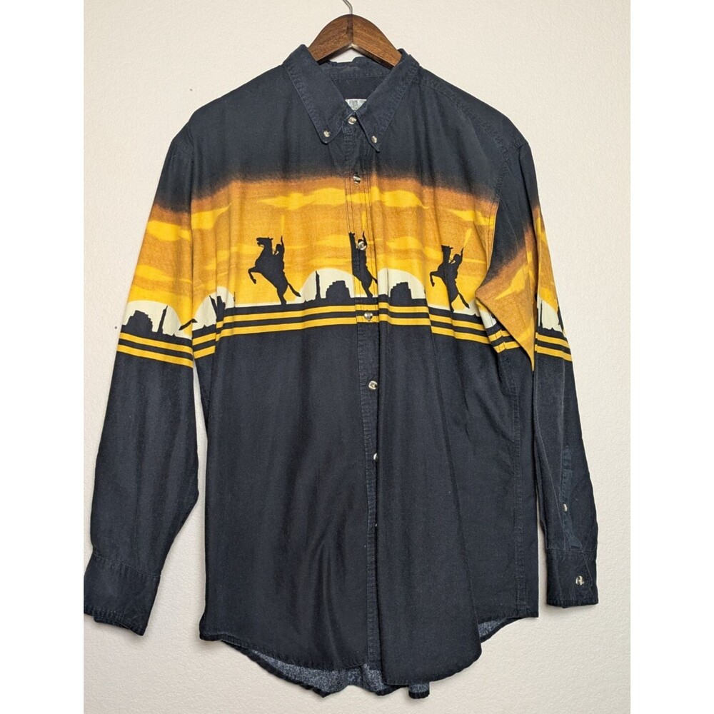 Vintage Express Rider Cowboy Western Button Down Shirt Size XL Sunset Rodeo